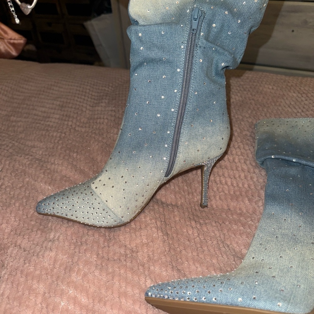 Elegant Blue Studded Women's Boots - Picture 3 of 6